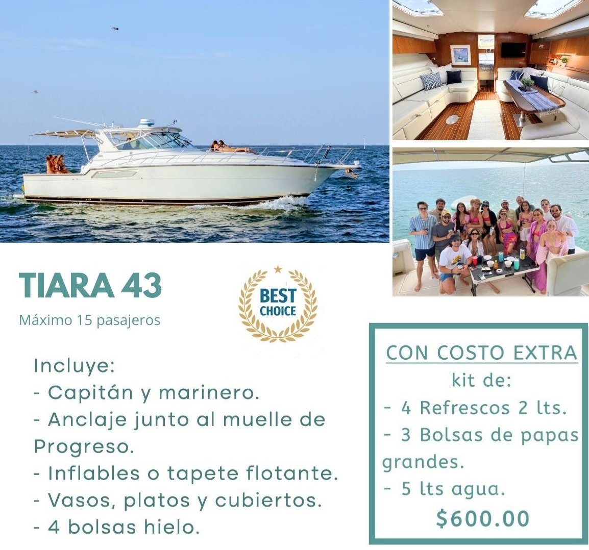 Yate Privado Tiara 43 hasta 15 pasajeros por 4 horas
